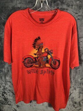 W2W T Shirt Men’s Indian Wild Spirit Red Biker Shirt Size Adult Large￼